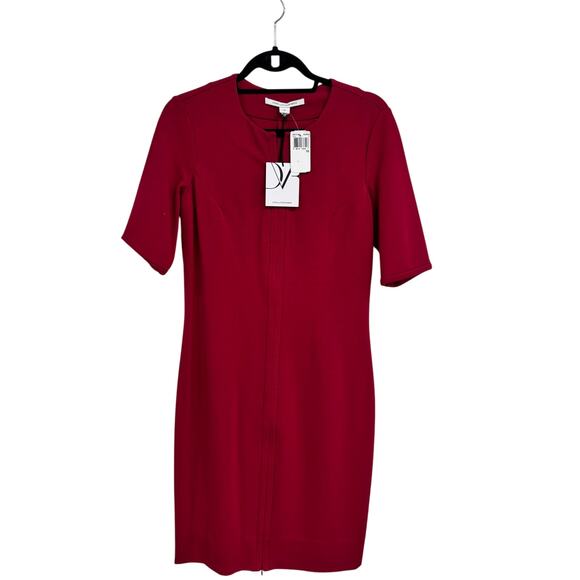 NWT Diane Von Furstenberg Red Short Sleeve Saturn Full Front Zip Dress 10 - Picture 2 of 10